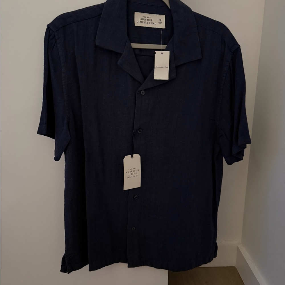 Navy Blue Linen Men's Shirt